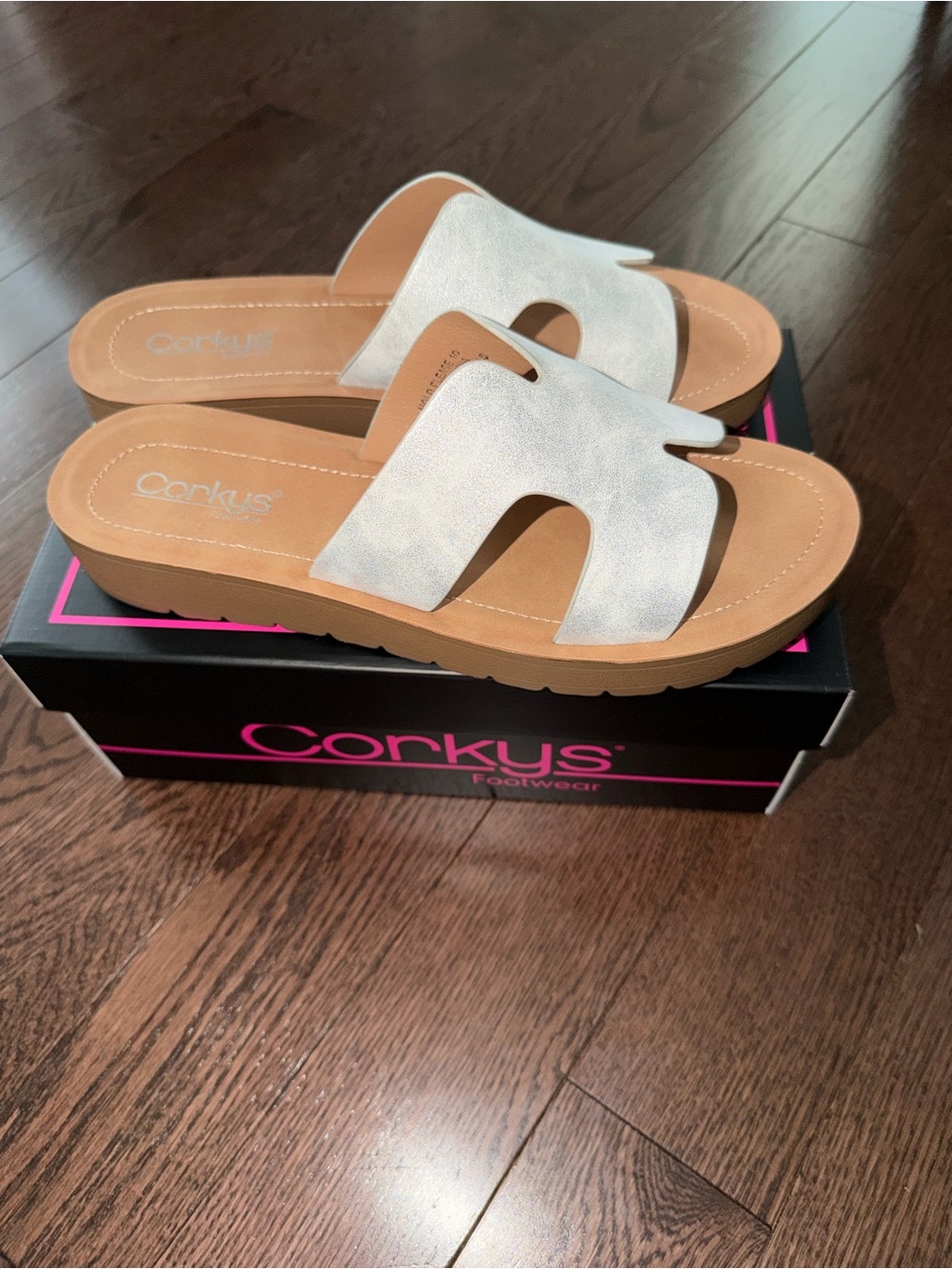 Corkys Women’s White metallic Slide Sandals